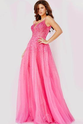 Jovani 08408 - Glittering Fuchsia Prom Gown