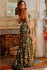 Jovani 08459 Fitted Floral Sequin Appliqued V Neck Long Evening Dress - GREEN / 00