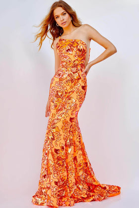 Jovani 08460 Prom Dress with Floral Sequins