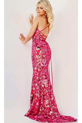 Jovani 08462 Evening Gown with Floral Sequins - Prom