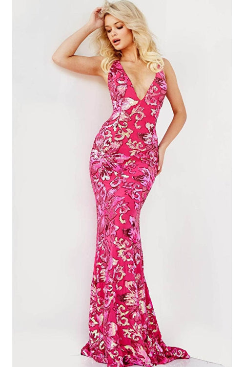 Jovani 08462 Evening Gown with Floral Sequins - Prom