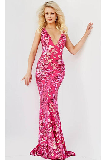 Jovani 08462 Evening Gown with Floral Sequins - Prom