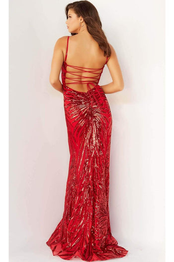 Jovani 08481 - Sequin Tie-Back Plus Size Prom Sheath Gown - Prom