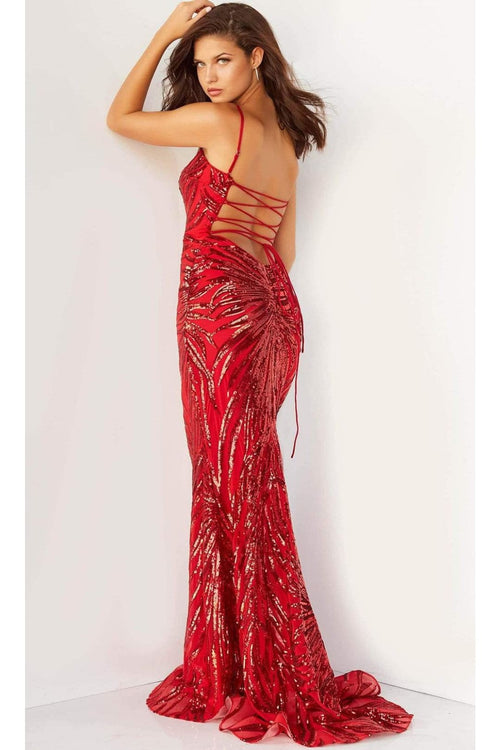Jovani 08481 - Sequin Tie-Back Plus Size Prom Sheath Gown - Prom