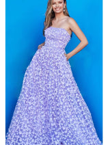 Jovani 08536 - Strapless Prom Gown with Floral Appliqués
