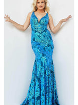 Jovani 08646 - Sparkling Sequin Motif V-Neck Prom Dress