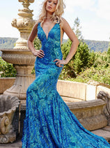 Jovani 08646 - Sparkling Sequin Motif V-Neck Prom Dress