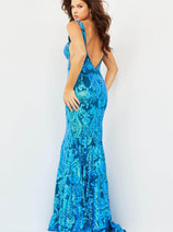 Jovani 08646 - Sparkling Sequin Motif V-Neck Prom Dress