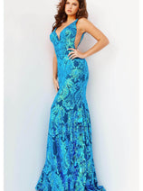 Jovani 08646 - Sparkling Sequin Motif V-Neck Prom Dress