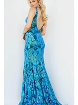 Jovani 08646 - Sparkling Sequin Motif V-Neck Prom Dress