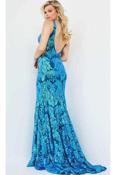 Jovani 08646 - Sparkling Sequin Motif V-Neck Prom Dress - Prom