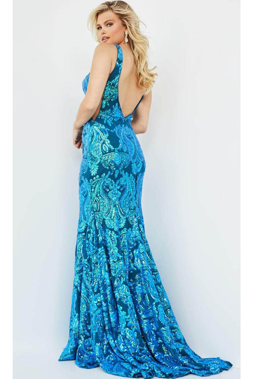 Jovani 08646 - Sparkling Sequin Motif V-Neck Prom Dress - Prom