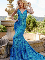 Jovani 08646 - Sparkling Sequin Motif V-Neck Prom Dress