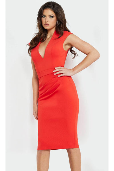 Jovani 09063 - Cap Sleeve Sheath Cocktail Dress - Tomato / 00 - Prom