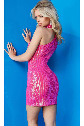Jovani - 09456 Cocktail Dress with Sequin Motif and Choker Detail - Prom