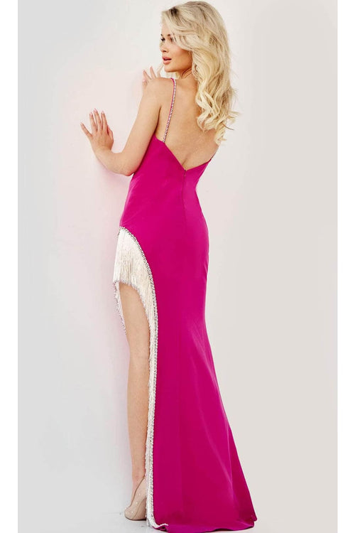 Jovani 09462 - V-Neck Prom Dress with Fringe and Slit - Prom