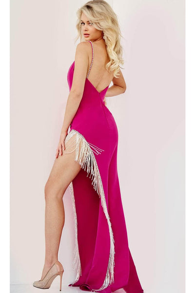 Jovani 09462 - V-Neck Prom Dress with Fringe and Slit - Prom