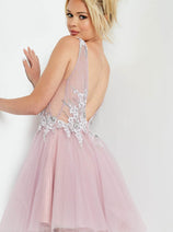 Jovani Mauve Short Prom Dress Floral V-Neck Cocktail Attire 09518