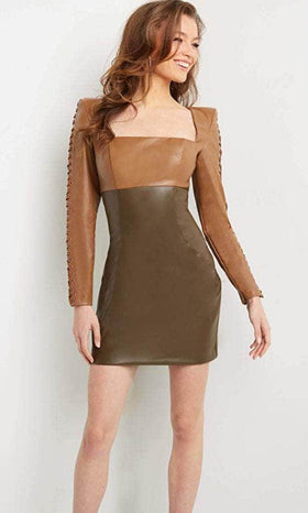 Jovani 09585 Long Sleeve Square Neck Short Semi Formal Dress