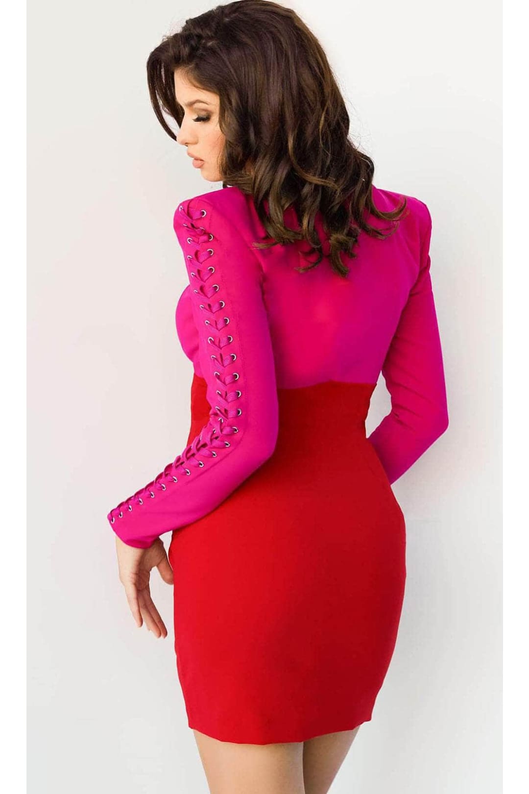 Jovani 09586 - Two-Tone Square Neck Cocktail Dress - Lipstick/Red / 00 - Prom