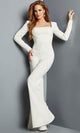 Jovani 09588 - Lace-Up Long Sleeve Jumpsuit - White / 00 - Prom