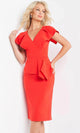 Jovani - 09645 Evening Dress with V-Neck and Peplum Detail - Prom