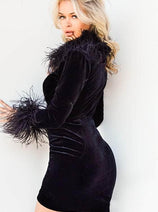 Jovani Black Short Mother of Bride Dress Velvet Cocktail Style 09675