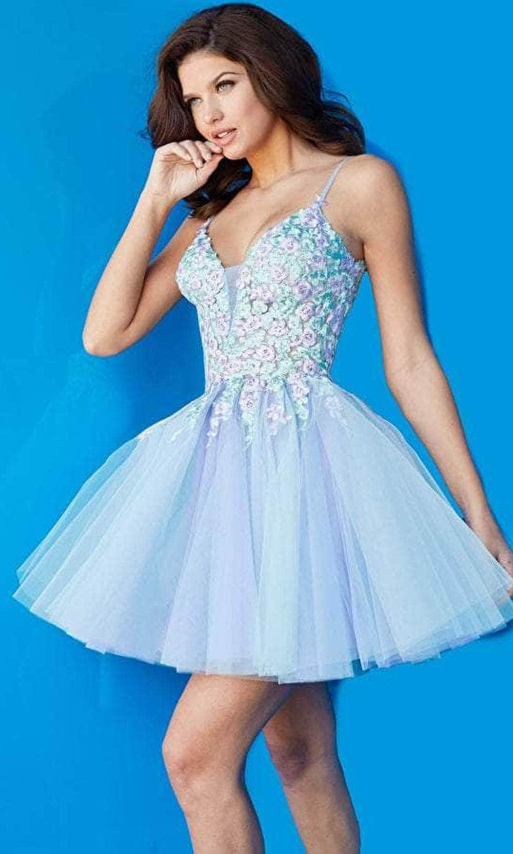 Jovani 09728 - Deep V-neck Tulle Short Dress - Prom