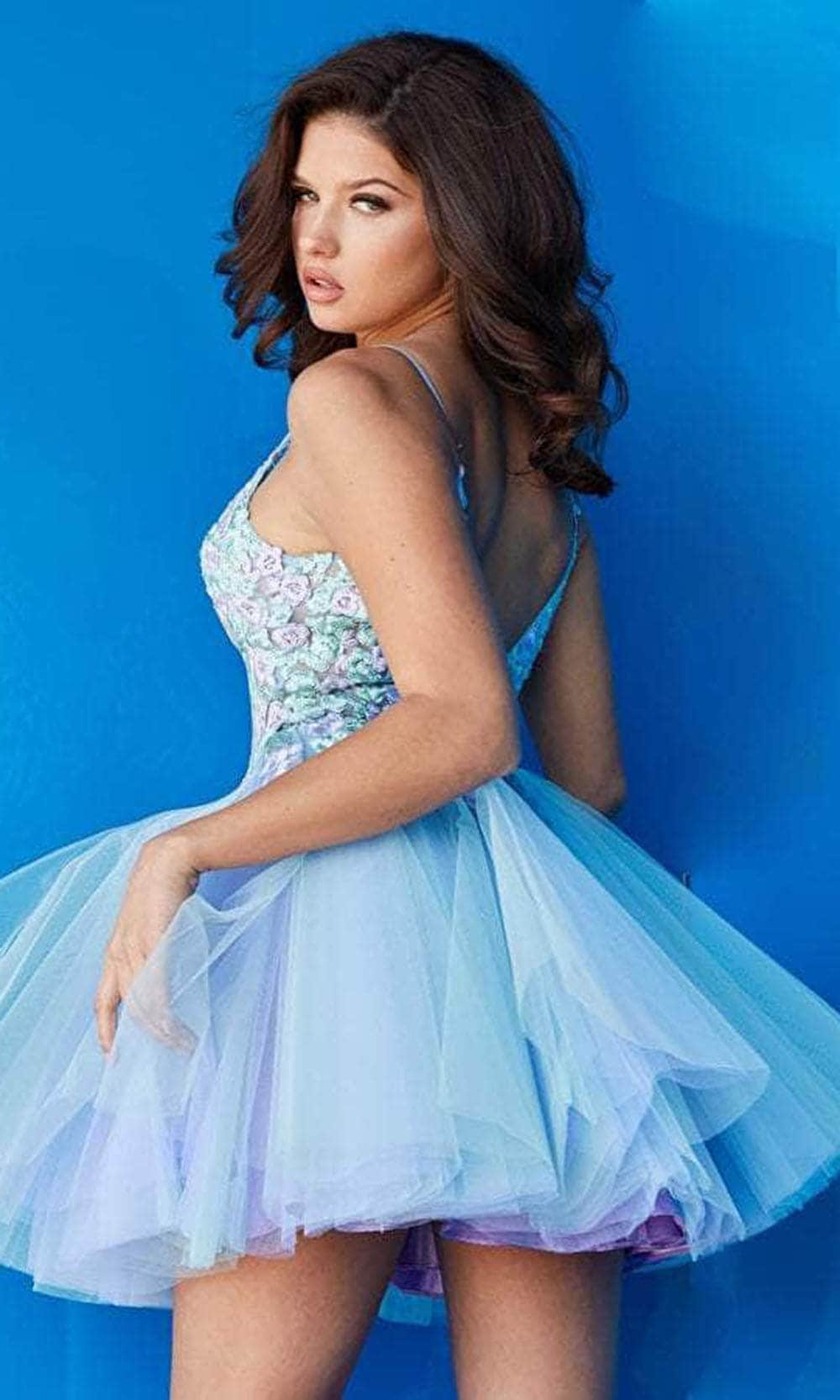 Jovani 09728 - Deep V-neck Tulle Short Dress - Prom