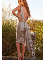 Jovani 09733 V-Neck Sleeveless Open Back Sequin Short Cocktail Dress