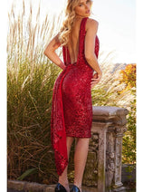 Jovani 09733 V-Neck Sleeveless Open Back Sequin Short Cocktail Dress