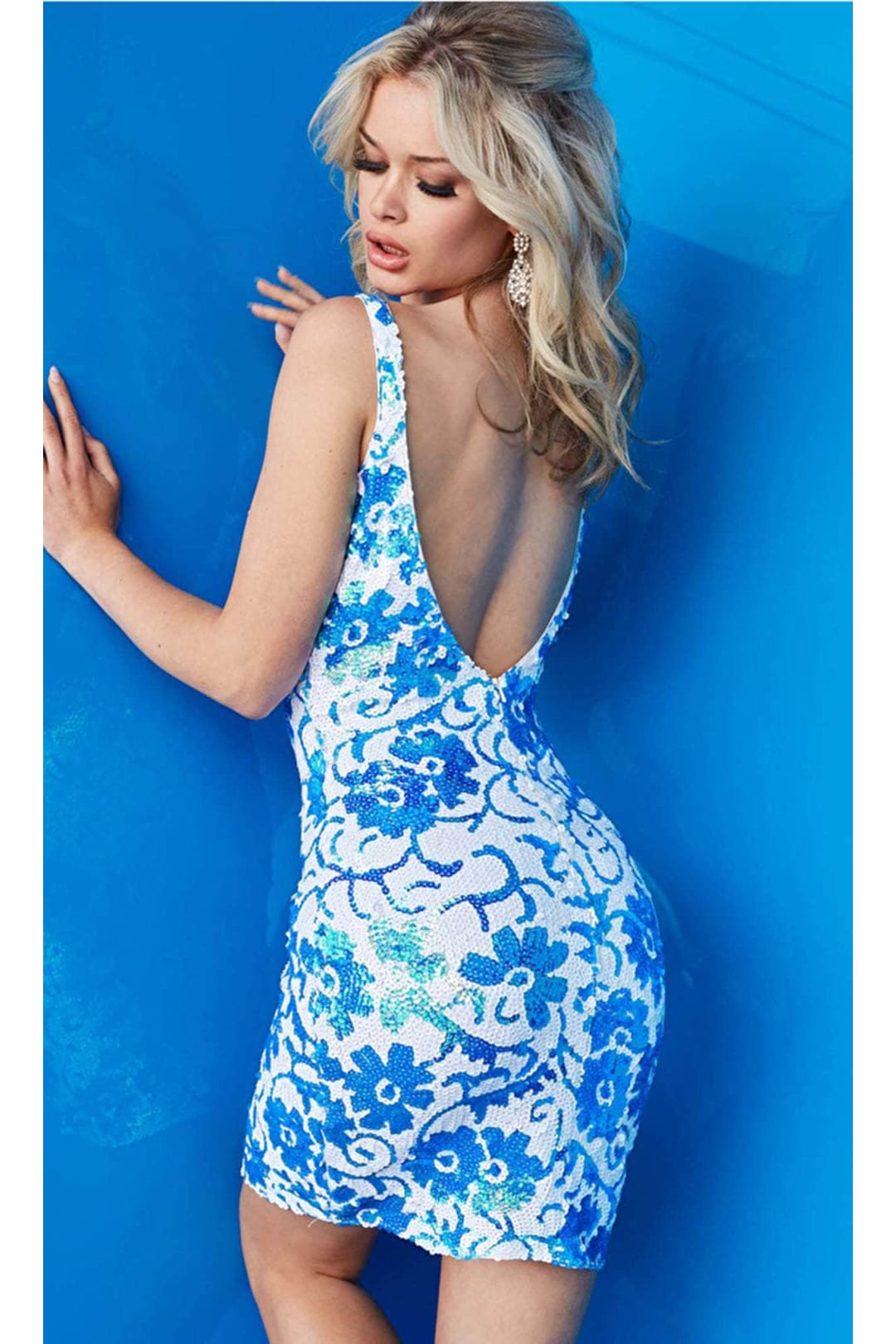 Jovani - 09738 Sequin Short Dress with V-Neck - Prom