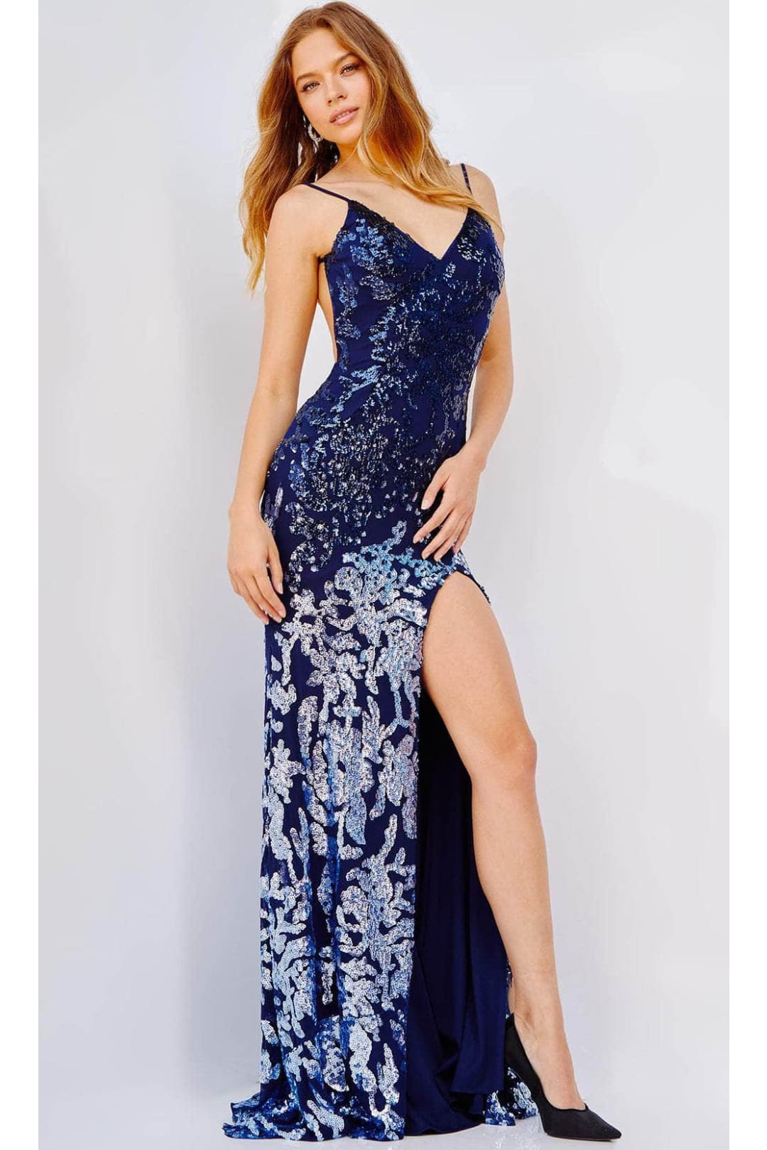 Jovani 09749 - Sequined Backless Prom Gown - Prom