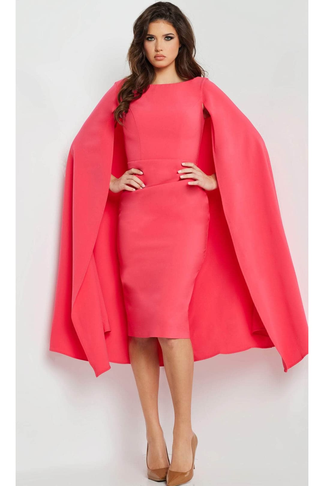 Jovani - 09756 Cape Cocktail Dress with Bateau Neck - Prom