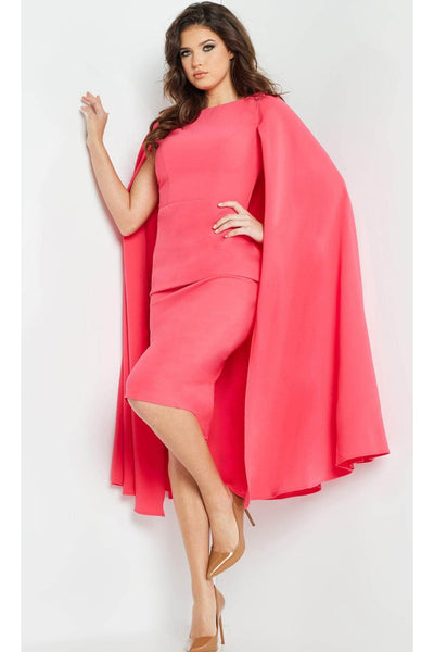 Jovani - 09756 Cape Cocktail Dress with Bateau Neck - Prom