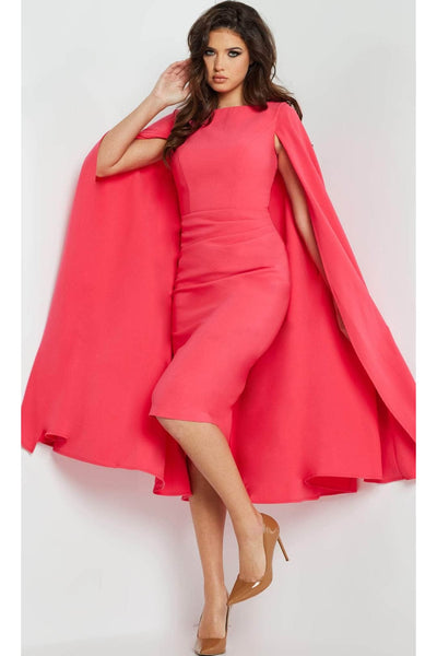 Jovani - 09756 Cape Cocktail Dress with Bateau Neck - Prom