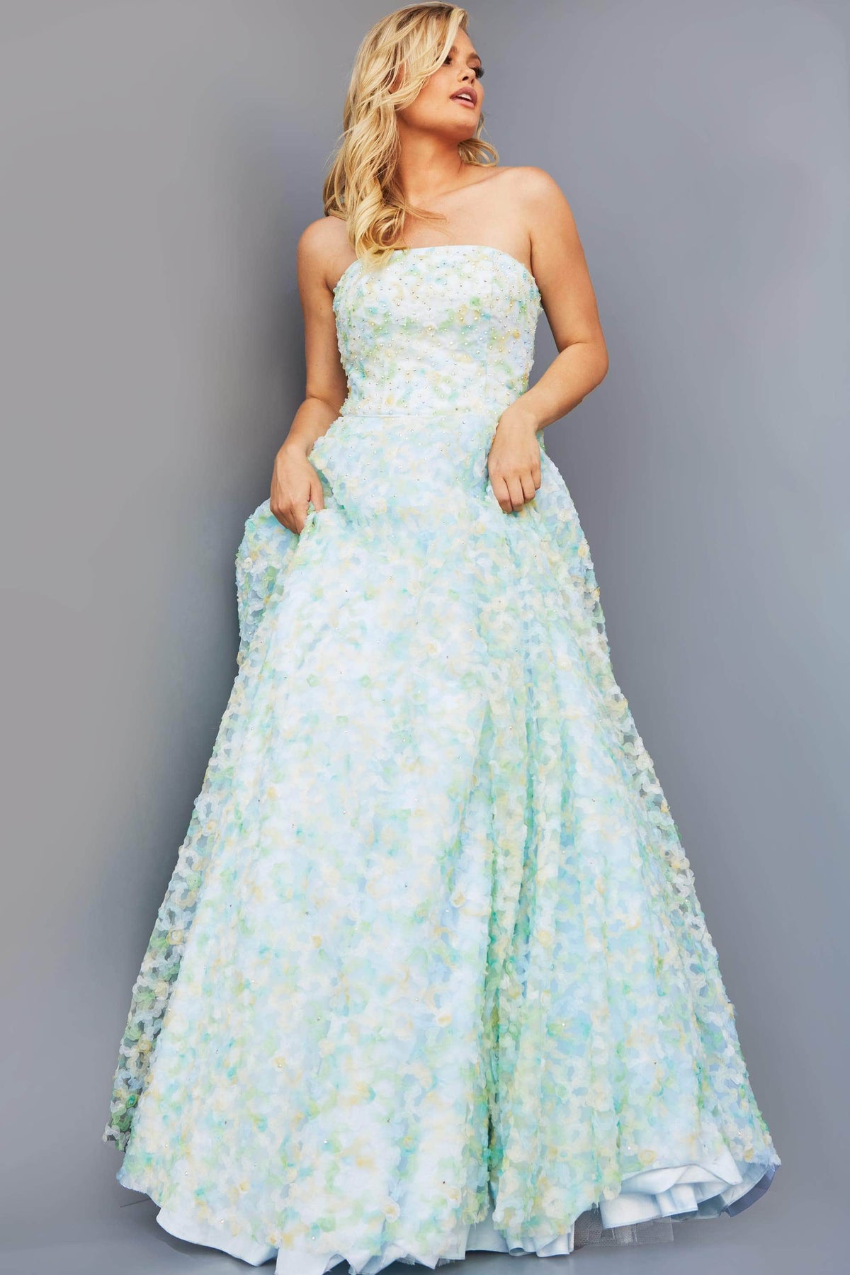 Jovani 09765 - A-Line Prom Dress with Strapless Floral Design - Prom