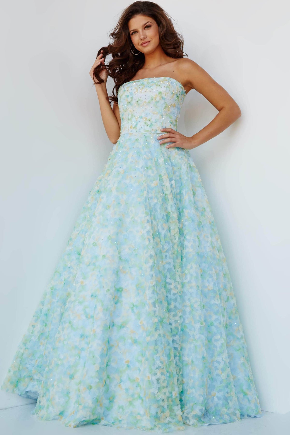 Jovani 09765 - A-Line Prom Dress with Strapless Floral Design - Prom