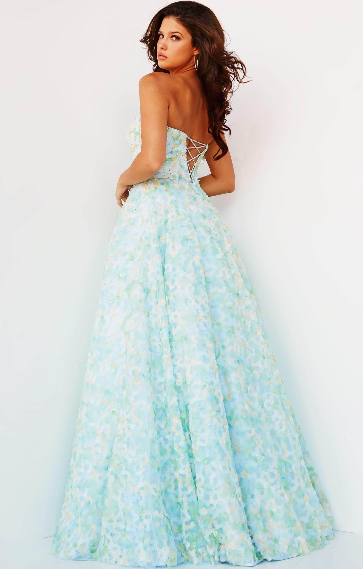 Jovani 09765 - A-Line Prom Dress with Strapless Floral Design - Prom