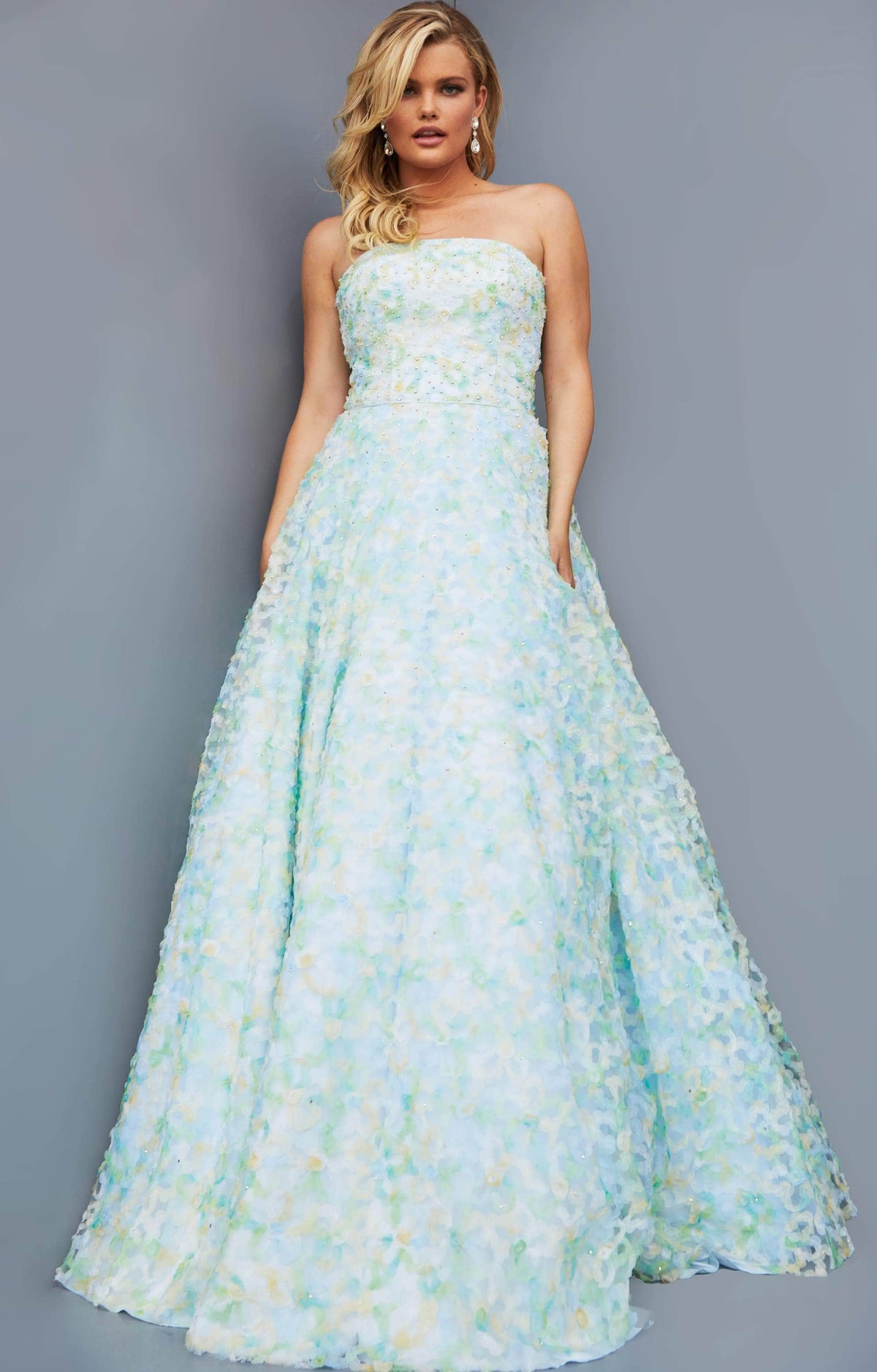 Jovani 09765 - A-Line Prom Dress with Strapless Floral Design - Prom