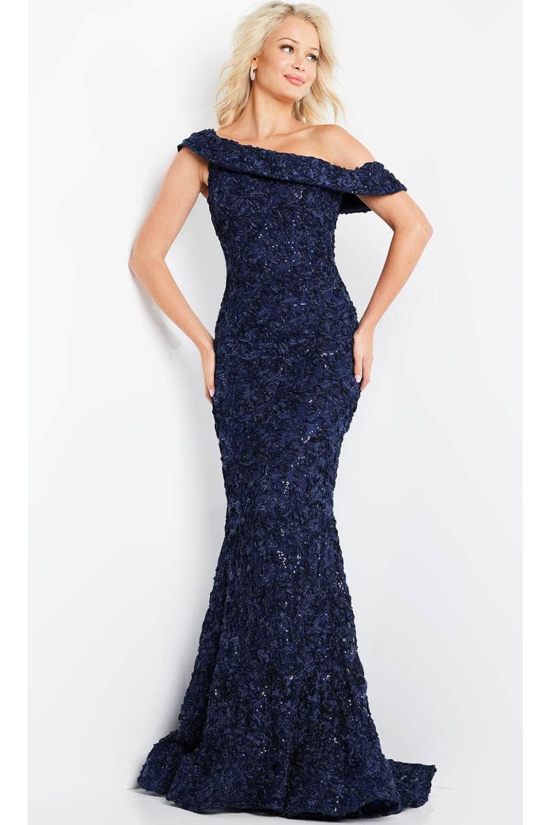 Jovani 09766 - One Shoulder Rosette Evening Dress - Prom