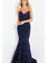 Jovani 09768 - Strapless Evening Dress with Rosette Lace Detail