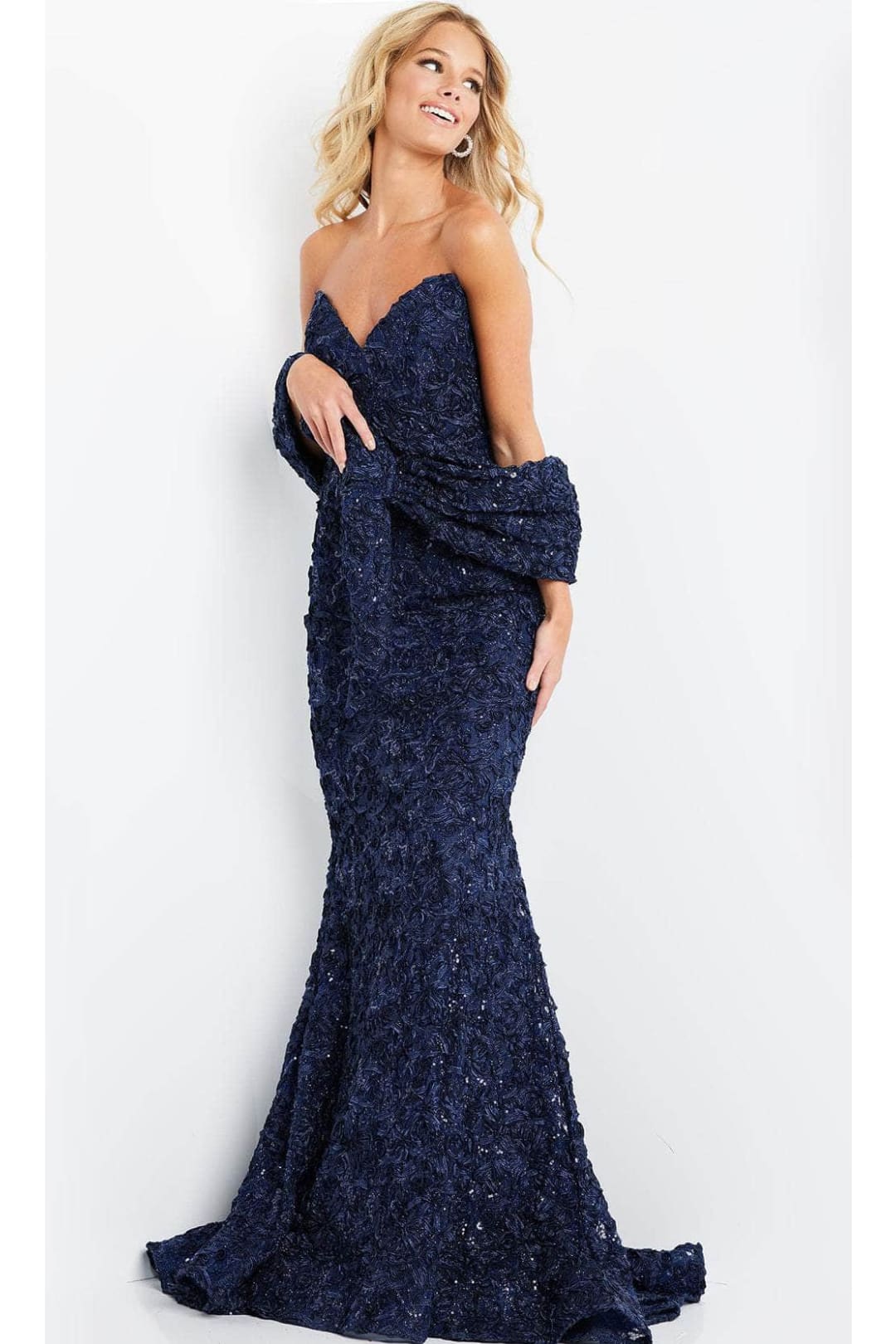 Jovani 09768 - Strapless Evening Dress with Rosette Lace Detail - Prom