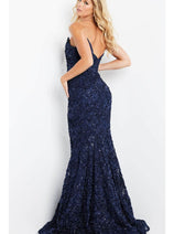 Jovani 09768 - Strapless Evening Dress with Rosette Lace Detail