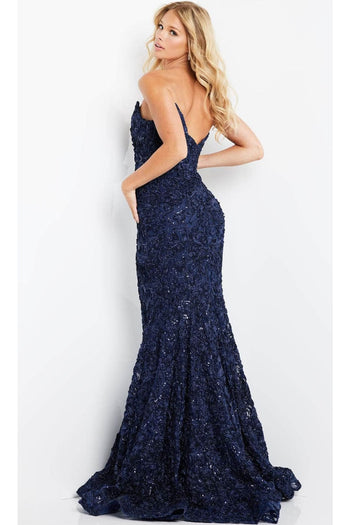 Jovani 09768 - Strapless Evening Dress with Rosette Lace Detail - Prom