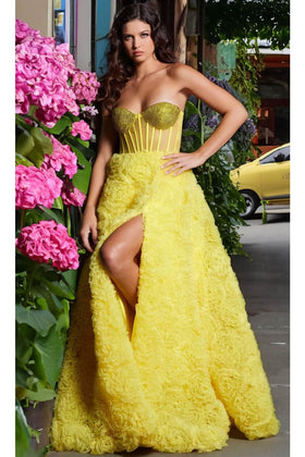 Jovani 09841 - Strapless High Slit Evening Gown