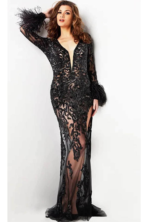 Jovani 09881 - Beaded Plunging V-Neck Evening Dress - Prom