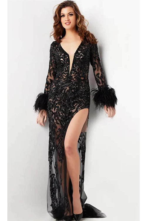 Jovani 09881 - Beaded Plunging V-Neck Evening Dress - Prom