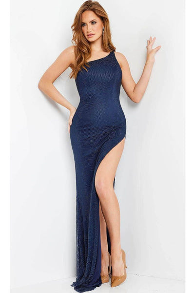 Jovani 09896 - Stunning Beaded Net Asymmetric Prom Gown - Prom