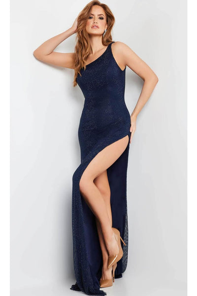 Jovani 09896 - Stunning Beaded Net Asymmetric Prom Gown - Prom